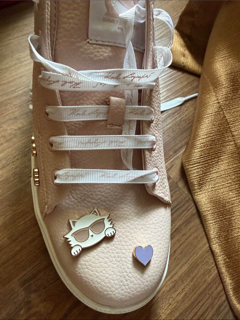 Karl Lagerfeld Pale Pink Heart & Charm Lace-Up Sneakers - Picture 7 of 11